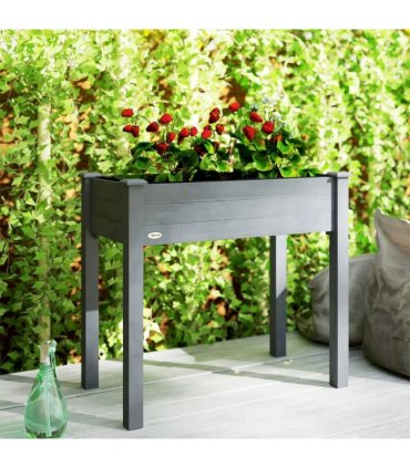 Outsunny Raised Bed for Garden, Wooden Elevated Planter Box with Bed Liner, for Flower Vegetable Herb, Dark Grey