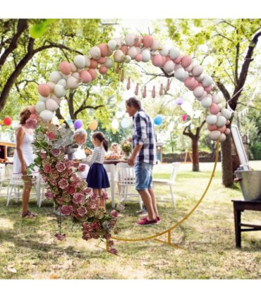 Outsunny 222cm Gold Tone Backdrop Stand, Round Metal Wedding Arch for Birthday Party, Bridal Shower, Graduation, Ceremony