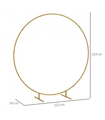 Outsunny 222cm Gold Tone Backdrop Stand, Round Metal Wedding Arch for Birthday Party, Bridal Shower, Graduation, Ceremony