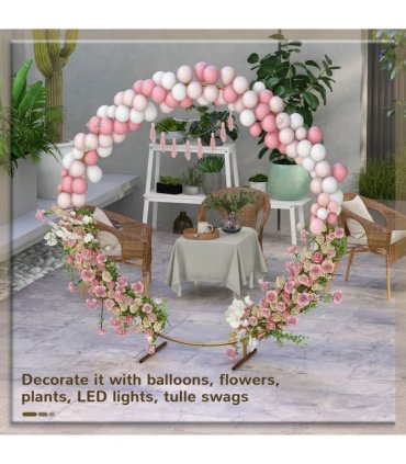 Outsunny 222cm Gold Tone Backdrop Stand, Round Metal Wedding Arch for Birthday Party, Bridal Shower, Graduation, Ceremony