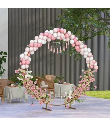 Outsunny 222cm Gold Tone Backdrop Stand, Round Metal Wedding Arch for Birthday Party, Bridal Shower, Graduation, Ceremony