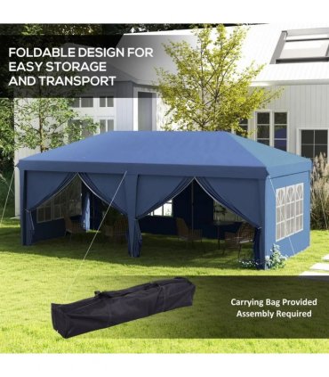 Outsunny 3x6m Pop-Up Gazebo, with Curtain Walls and Windows, Blue