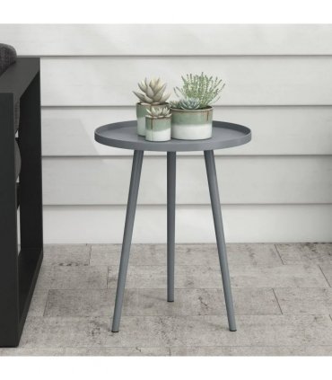 Outsunny Round Garden Coffee Table, Outdoor Side Table with Rounded Steel Edge, Ø40 x 50H cm, Grey