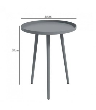 Outsunny Round Garden Coffee Table, Outdoor Side Table with Rounded Steel Edge, Ø40 x 50H cm, Grey