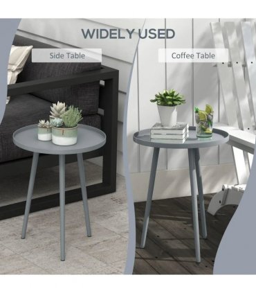 Outsunny Round Garden Coffee Table, Outdoor Side Table with Rounded Steel Edge, Ø40 x 50H cm, Grey