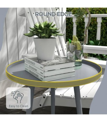 Outsunny Round Garden Coffee Table, Outdoor Side Table with Rounded Steel Edge, Ø40 x 50H cm, Grey