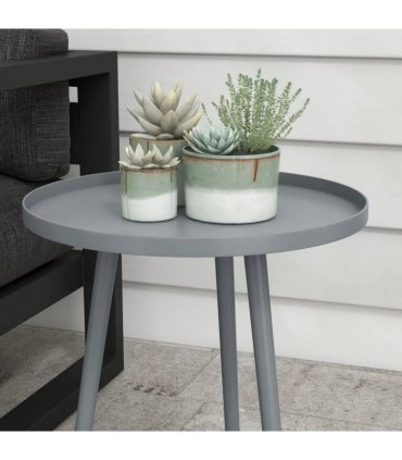 Outsunny Round Garden Coffee Table, Outdoor Side Table with Rounded Steel Edge, Ø40 x 50H cm, Grey
