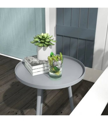 Outsunny Round Garden Coffee Table, Outdoor Side Table with Rounded Steel Edge, Ø40 x 50H cm, Grey