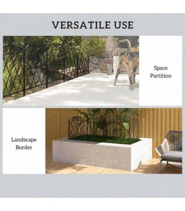 Outsunny 3m Decorative Metal Garden Fence - Diamond and Swirl Pattern