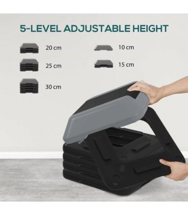 SPORTNOW Fitness Stepper for Exercise Workout, 10/15/20/25/30 cm 5-Level Height Adjustable Aerobic Stepper, Non-Slip Step, Grey