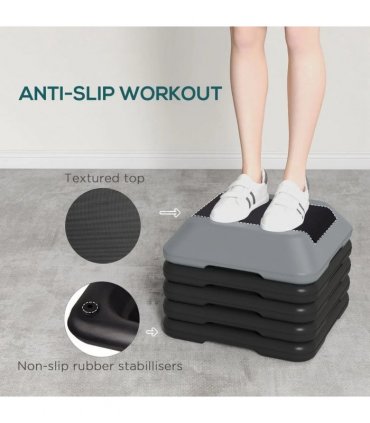 SPORTNOW Fitness Stepper for Exercise Workout, 10/15/20/25/30 cm 5-Level Height Adjustable Aerobic Stepper, Non-Slip Step, Grey