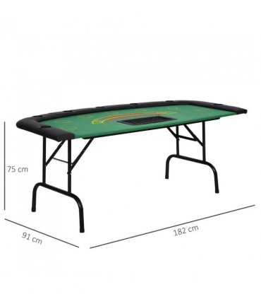 HOMCOM Poker Table, 7-Player Folding Blackjack Table with Chip Tray, Cup Holders, Padded Rails, 182 x 91 x 75 cm, Green