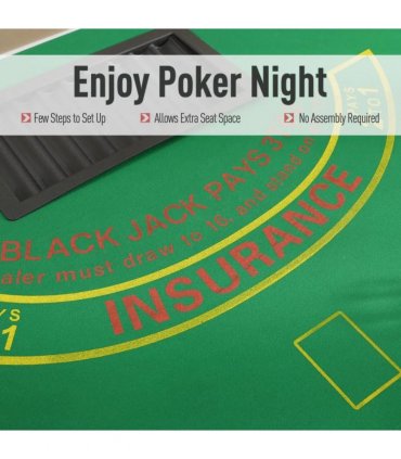 HOMCOM Poker Table, 7-Player Folding Blackjack Table with Chip Tray, Cup Holders, Padded Rails, 182 x 91 x 75 cm, Green