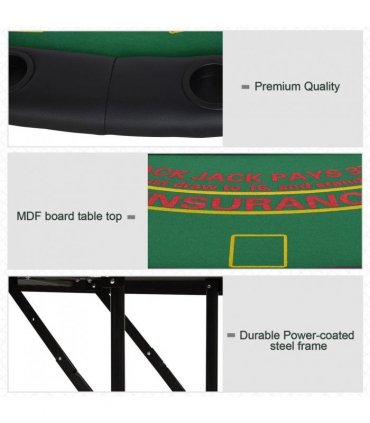 HOMCOM Poker Table, 7-Player Folding Blackjack Table with Chip Tray, Cup Holders, Padded Rails, 182 x 91 x 75 cm, Green