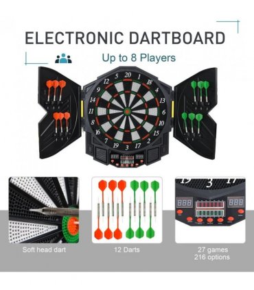 HOMCOM Dart Board Set, Electronic Dartboard with LED Digital Score Display, Soft Tip Darts, 27 Games, Speaker Sound