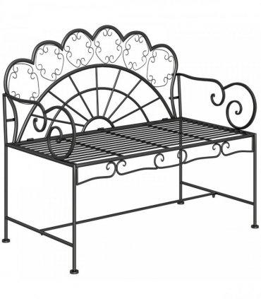 Outsunny Metal Garden Bench Loveseat with Slatted Seat, Black