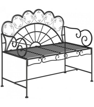 Outsunny Metal Garden Bench Loveseat with Slatted Seat, Black