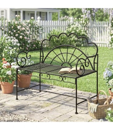 Outsunny Metal Garden Bench Loveseat with Slatted Seat, Black