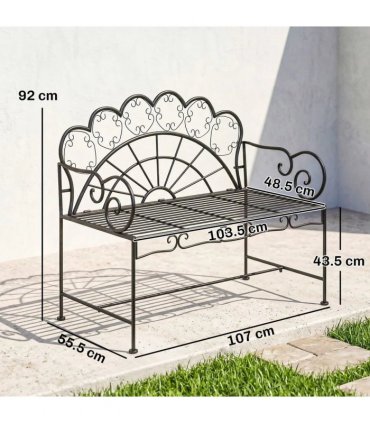 Outsunny Metal Garden Bench Loveseat with Slatted Seat, Black