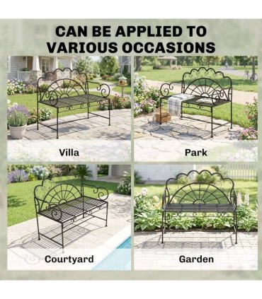 Outsunny Metal Garden Bench Loveseat with Slatted Seat, Black