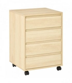 HOMCOM Four-Drawer Office Filing Cabinet, with Wheels - Natural Wood Finish
