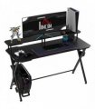 HOMCOM Gaming Desk Writing Racing Computer Table Workstation with Headphone Hook Curved Front Adjustable Feet for Home Office Use 140 x 60cm