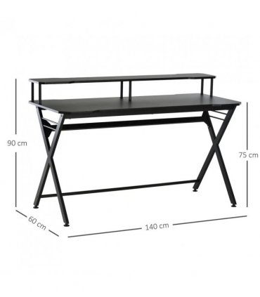 HOMCOM Gaming Desk Writing Racing Computer Table Workstation with Headphone Hook Curved Front Adjustable Feet for Home Office Use 140 x 60cm
