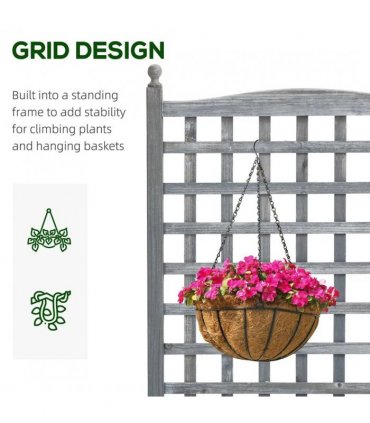 Outsunny Garden Planters with Trellis for Climbing Vines, Wood Raised Beds for Garden, Flower Pot, Indoor Outdoor, Grey