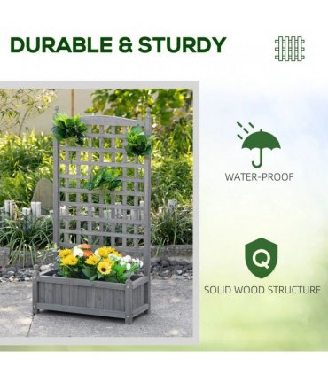 Outsunny Garden Planters with Trellis for Climbing Vines, Wood Raised Beds for Garden, Flower Pot, Indoor Outdoor, Grey