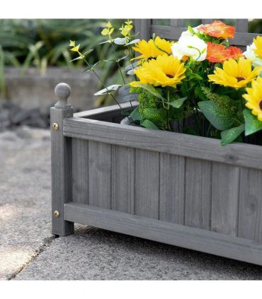 Outsunny Garden Planters with Trellis for Climbing Vines, Wood Raised Beds for Garden, Flower Pot, Indoor Outdoor, Grey