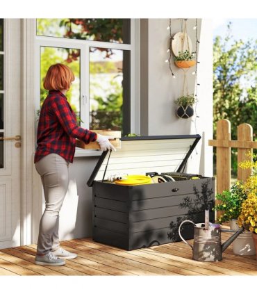 Outsunny 311L Galvanised Steel Garden Storage Box - Dark Grey
