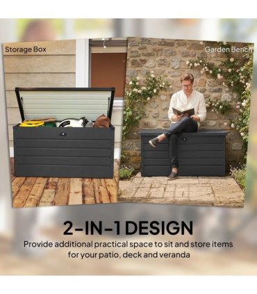 Outsunny 311L Galvanised Steel Garden Storage Box - Dark Grey