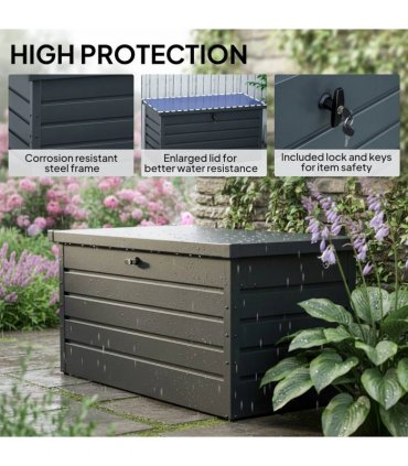 Outsunny 311L Galvanised Steel Garden Storage Box - Dark Grey