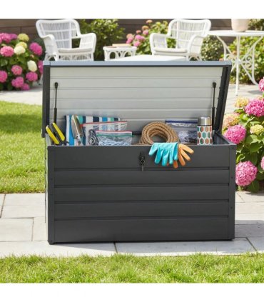 Outsunny 311L Galvanised Steel Garden Storage Box - Dark Grey
