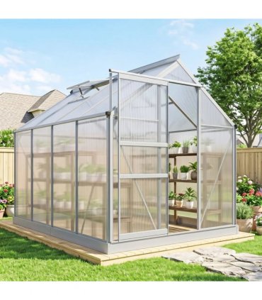Outsunny 190 x 253 cm Walk-In Polycarbonate Greenhouse - Silver-Tone