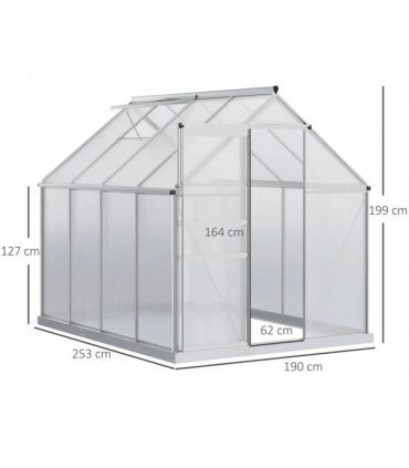Outsunny 190 x 253 cm Walk-In Polycarbonate Greenhouse - Silver-Tone