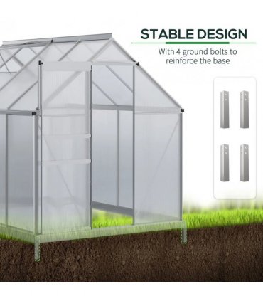 Outsunny 190 x 253 cm Walk-In Polycarbonate Greenhouse - Silver-Tone