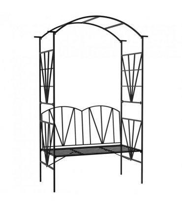Outsunny Garden Bench, 2 Seater Outdoor Patio Bench, Metal Garden Loveseat with Arch for Vines and Climbing Plants, Black