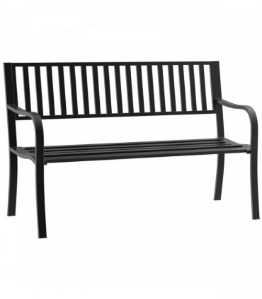 Outsunny Metal Garden Bench Loveseat with Slatted Seat, Black