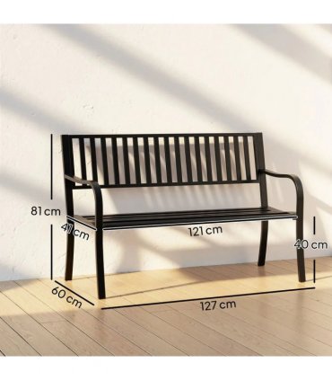 Outsunny Metal Garden Bench Loveseat with Slatted Seat, Black