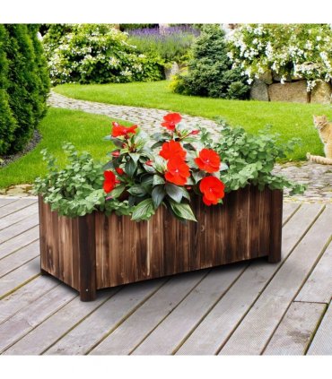 Outsunny Wooden Raised Garden Bed, 120 x 50 x 45cm Elevated Planter Box, Outdoor Flower Bed with Drainage Gaps, Easy Assembly