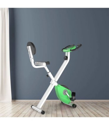 HOMCOM Folding Exercise Bike, Fitness Bicycle Indoor Trainer, Quiet 8-Level Magnetic Resistance, with LCD Monitor, Pulse Sensor and Wheels for Sport Maison and Cardio Training, Green