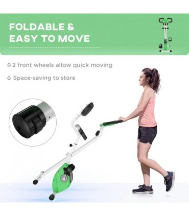 HOMCOM Folding Exercise Bike, Fitness Bicycle Indoor Trainer, Quiet 8-Level Magnetic Resistance, with LCD Monitor, Pulse Sensor and Wheels for Sport Maison and Cardio Training, Green