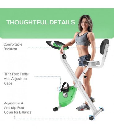 HOMCOM Folding Exercise Bike, Fitness Bicycle Indoor Trainer, Quiet 8-Level Magnetic Resistance, with LCD Monitor, Pulse Sensor and Wheels for Sport Maison and Cardio Training, Green