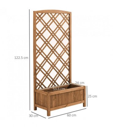 Outsunny Garden Planter with Trellis, Wooden Raised Bed for Garden with Lattice Trellis for Vegetables, Herbs and Flowers, Brown