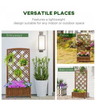Outsunny Garden Planter with Trellis, Wooden Raised Bed for Garden with Lattice Trellis for Vegetables, Herbs and Flowers, Brown