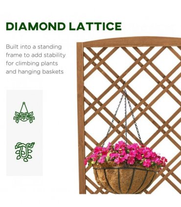 Outsunny Garden Planter with Trellis, Wooden Raised Bed for Garden with Lattice Trellis for Vegetables, Herbs and Flowers, Brown