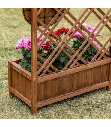 Outsunny Garden Planter with Trellis, Wooden Raised Bed for Garden with Lattice Trellis for Vegetables, Herbs and Flowers, Brown