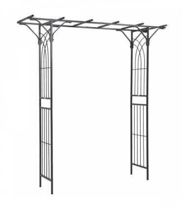 Outsunny 210cm Decorative Metal Garden Trellis Arch with Durable Steel Tubing & Elegant Scrollwork, Great for Weddings, Dark Gre