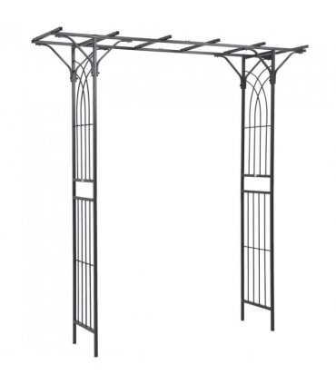 Outsunny 210cm Decorative Metal Garden Trellis Arch with Durable Steel Tubing & Elegant Scrollwork, Great for Weddings, Dark Gre